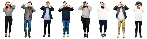 Collage Personer Över Vit Isolerade Bakgrund Gör Hjärta Form Med — Stockfoto