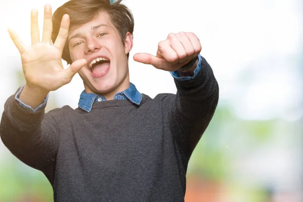 Young Handsome Elegant Man Isolated Background Showing Pointing Fingers Number — Stock Photo, Image