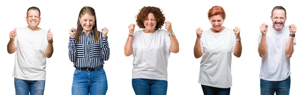 Collage Grupo Personas Mayores Sobre Antecedentes Aislados Emocionados Por Éxito — Foto de Stock