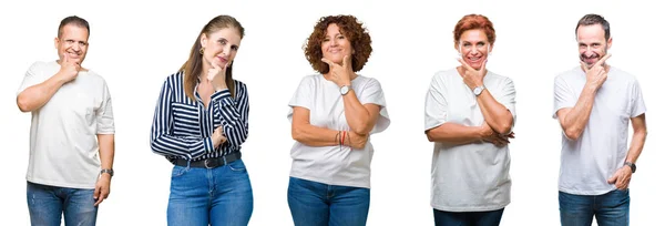 Collage Grupp Seniora Personer Över Isolerade Bakgrund Ser Självsäker Kameran — Stockfoto