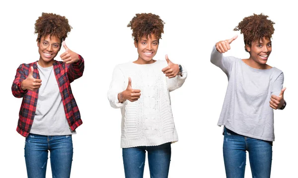 Collage Unga Vackra Afrikanska Flicka Över Isolerade Bakgrunden Godkänner Tummen — Stockfoto