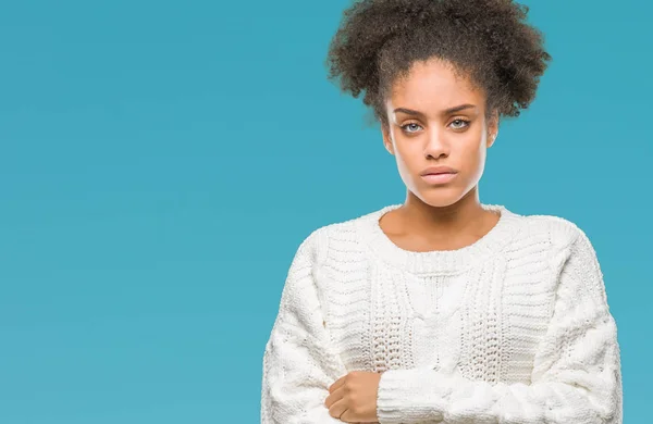 Jonge Afro Amerikaanse Vrouw Winter Trui Dragen Geïsoleerde Achtergrond Scepticus — Stockfoto