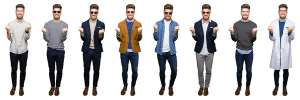 Collage Handsome Young Business Man Wearing Different Looks White Isolated — Stock Photo, Image