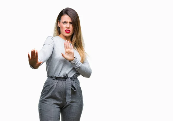 Mooie Jongeren Zakenvrouw Geïsoleerde Achtergrond Bang Doodsbang Met Angst Expressie — Stockfoto