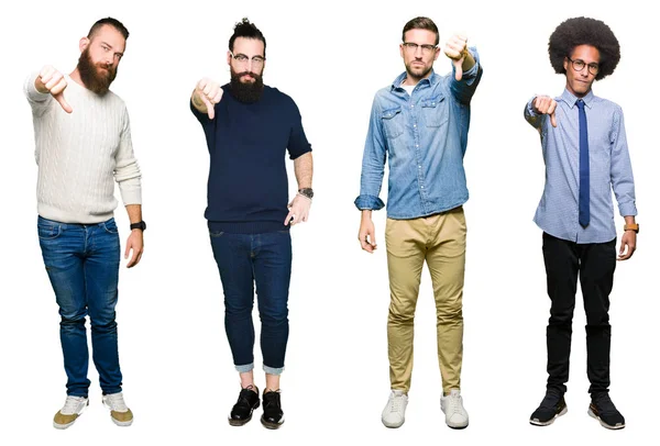 Collage Grupp Unga Män Över Vit Isolerade Bakgrund Ser Missnöjda — Stockfoto