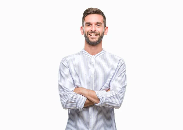 Joven Hombre Guapo Sobre Fondo Aislado Cara Feliz Sonriendo Con —  Fotos de Stock