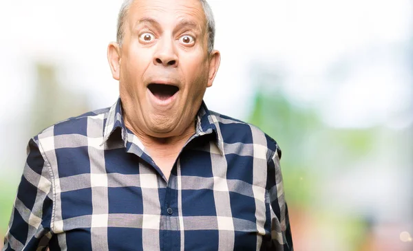 Handsome Senior Man Wearing Casual Shirt Afraid Shocked Surprise Expression — Stock Photo, Image