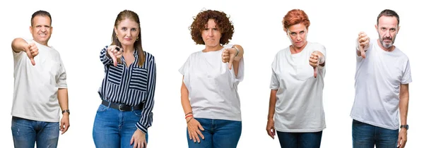 Collage Group Senior People Isolated Background Looking Unhappy Angry Showing — Stock Photo, Image