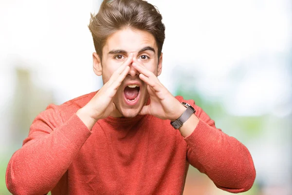 Genç Yakışıklı Adam Ağzına Sesle Elleriyle Kızgın Bağırarak Izole Arka — Stok fotoğraf