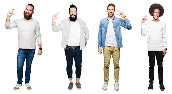 Collage Grupo Hombres Jóvenes Sobre Fondo Blanco Aislado Sonriente Seguro — Foto de Stock