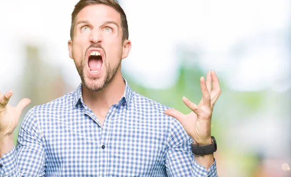 Handsome Business Man Blue Eyes Crazy Mad Shouting Yelling Aggressive — Stock Photo, Image