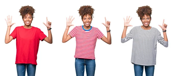 Collage Von Jungen Schönen Afrikanischen Mädchen Vor Isoliertem Hintergrund Die — Stockfoto