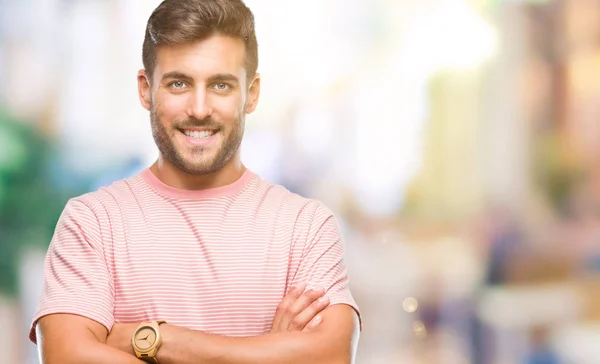 Young Handsome Man Isolated Background Happy Face Smiling Crossed Arms — Stock Photo, Image