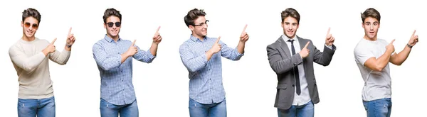 Collage Joven Hombre Negocios Guapo Sobre Fondo Aislado Sonriendo Mirando — Foto de Stock