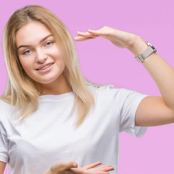 Jeune Femme Caucasienne Sur Fond Isolé Geste Avec Les Mains — Photo