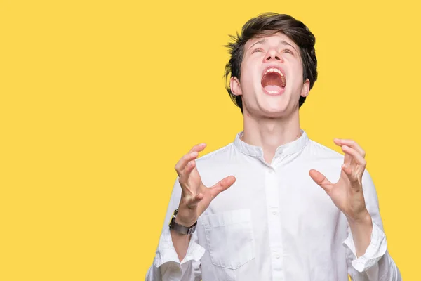 Joven Hombre Negocios Guapo Sobre Fondo Aislado Loco Loco Gritando —  Fotos de Stock