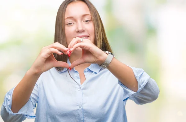 Young Caucasian Beautiful Woman Isolated Background Smiling Love Showing Heart — Stock Photo, Image