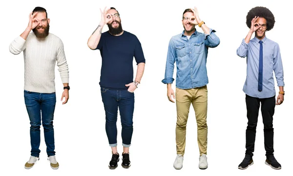 Collage Einer Gruppe Junger Männer Vor Weißem Isoliertem Hintergrund Die — Stockfoto