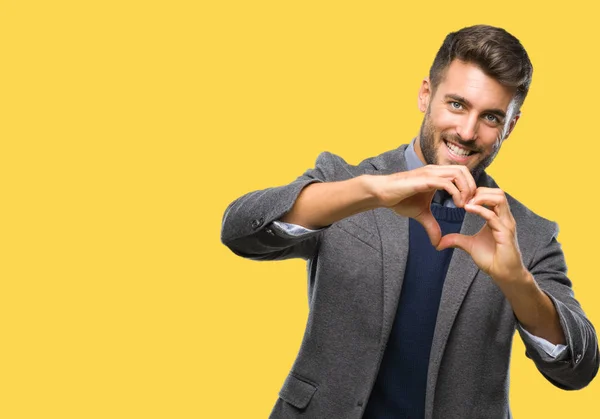 Jovem Homem Negócios Bonito Sobre Fundo Isolado Sorrindo Amor Mostrando — Fotografia de Stock