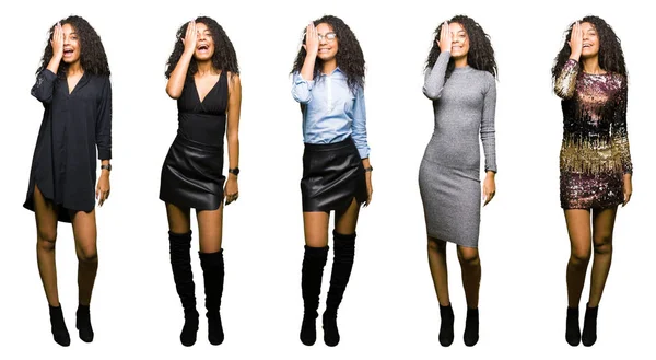 Collage Einer Jungen Frau Kleid Party Über Isoliertem Weißen Hintergrund — Stockfoto