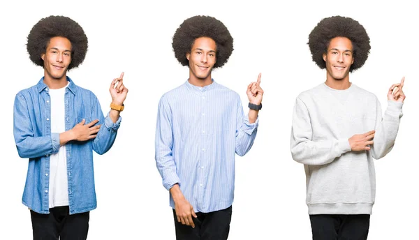 Colagem Jovem Com Cabelo Afro Sobre Fundo Branco Isolado Com — Fotografia de Stock