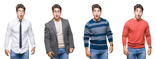 Collage Joven Hombre Negocios Guapo Sobre Fondo Aislado Cara Choque —  Fotos de Stock