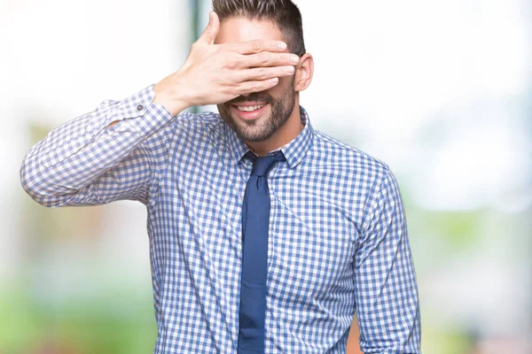 Ung Affärsman Bära Glasögon Över Isolerade Bakgrund Ler Och Skrattar — Stockfoto