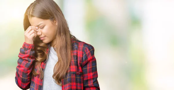 Mladá Krásná Bruneta Žena Nosí Sako Přes Izolované Pozadí Unavený — Stock fotografie