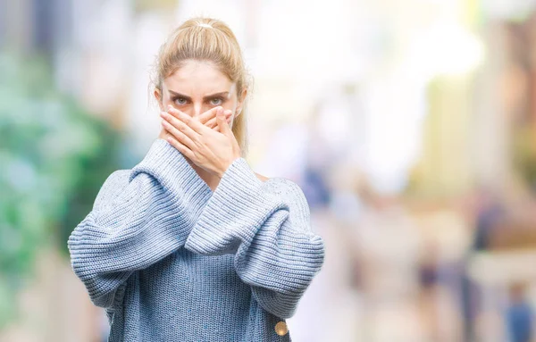 Jovem Linda Loira Azul Olhos Mulher Vestindo Camisola Inverno Sobre — Fotografia de Stock