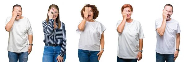 Collage Einer Seniorengruppe Vor Isoliertem Hintergrund Die Ein Auge Mit — Stockfoto