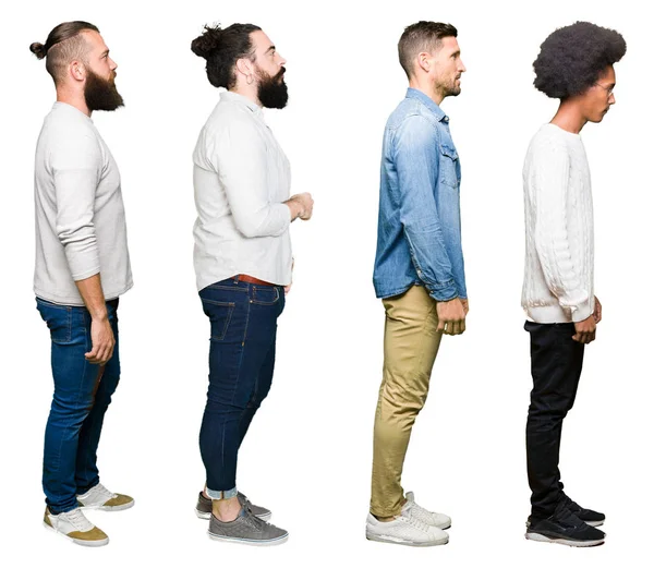Collage Van Groep Jonge Mannen Witte Geïsoleerd Achtergrond Zoek Naar — Stockfoto