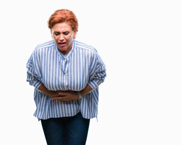 Atrractive Senior Caucasian Redhead Woman Isolated Background Hand Stomach Because — Stock Photo, Image