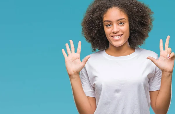 Młody Afro American Kobieta Białym Tle Wyświetlono Skierowaną Górę Palcami — Zdjęcie stockowe