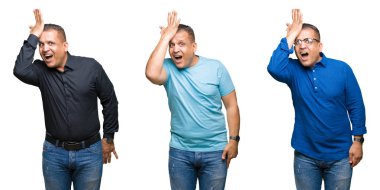 Arap orta yaş adam izole arka kafasına hata için el ile sürpriz bileşimi hata hatırlıyorum. Unuttum, kötü bellek kavramı.