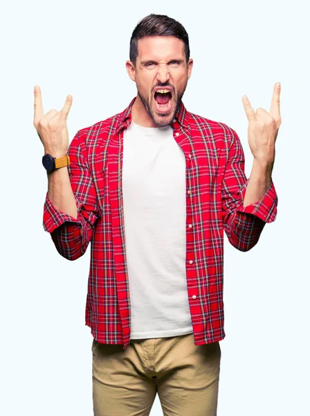 Hombre Guapo Con Camisa Casual Gritando Con Expresión Loca Haciendo —  Fotos de Stock