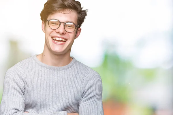 Joven Hombre Guapo Con Gafas Sobre Fondo Aislado Cara Feliz — Foto de Stock