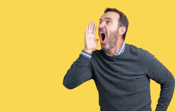 Hombre Mayor Mediana Edad Guapo Usando Suéter Sobre Fondo Aislado — Foto de Stock