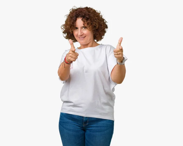 Beautiful Middle Ager Senior Woman Wearing White Shirt Isolated Background — Stock Photo, Image