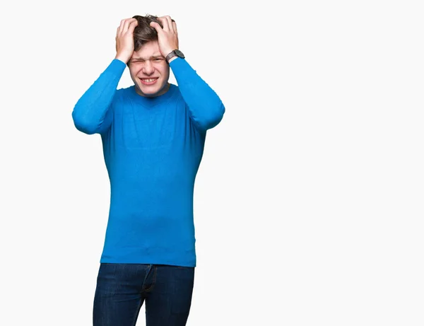 Junger Gutaussehender Mann Mit Blauem Pullover Über Isoliertem Hintergrund Der — Stockfoto