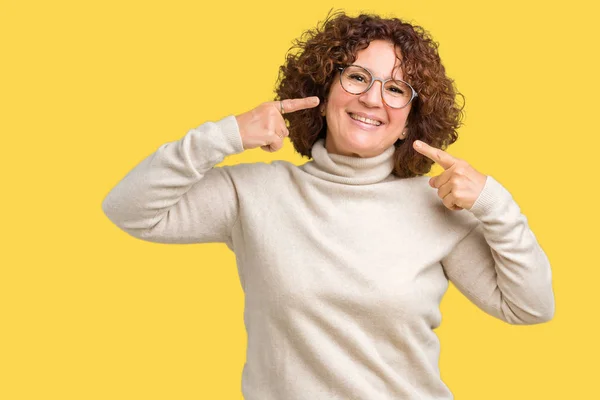 Beautiful Middle Ager Senior Woman Wearing Turtleneck Sweater Glasses Isolated — Stock Photo, Image