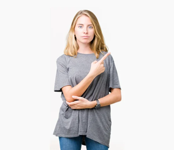 Beautiful Young Woman Wearing Oversize Casual Shirt Isolated Background Pointing — Stock Photo, Image
