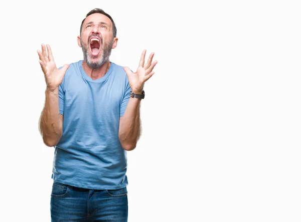 Middle Age Hoary Senior Man Isolated Background Crazy Mad Shouting — Stock Photo, Image