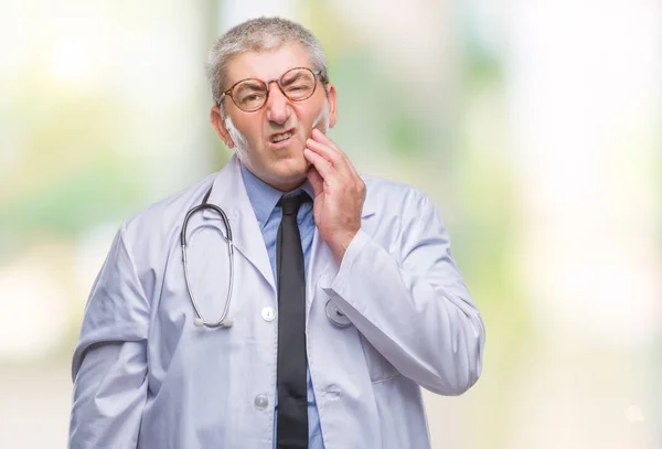 Handsome Senior Doctor Man Isolated Background Touching Mouth Hand Painful — Stock Photo, Image