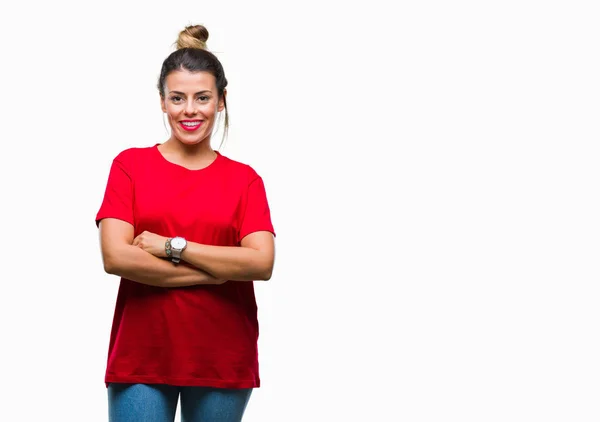 Jovem Bela Mulher Sobre Fundo Isolado Rosto Feliz Sorrindo Com — Fotografia de Stock