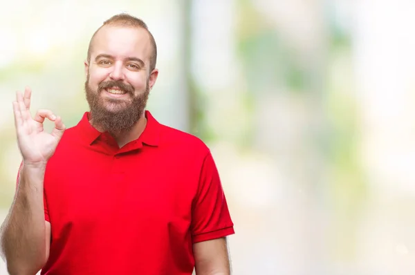 Homem Jovem Hipster Caucasiano Vestindo Camisa Vermelha Sobre Fundo Isolado — Fotografia de Stock