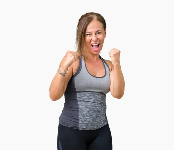 Hermosa Mujer Mediana Edad Vistiendo Ropa Deportiva Sobre Fondo Aislado — Foto de Stock