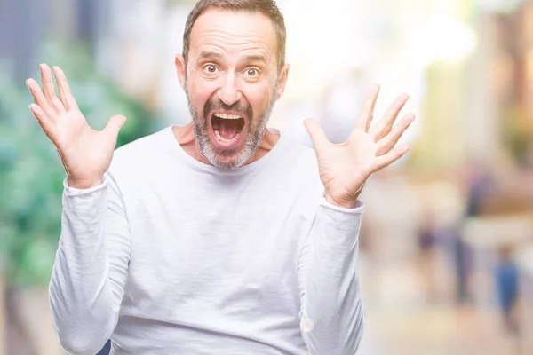 Middle Age Hoary Senior Man Wearing White Shirt Isolated Background — Stock Photo, Image