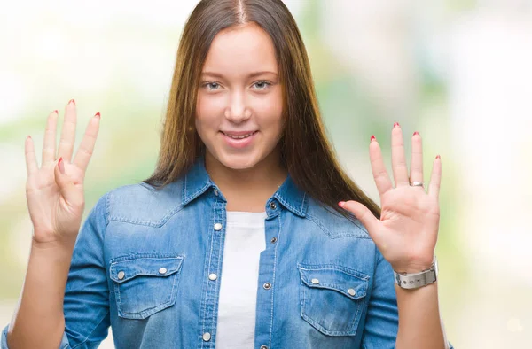 Junge Kaukasische Schöne Frau Über Isoliertem Hintergrund Zeigt Und Zeigt — Stockfoto