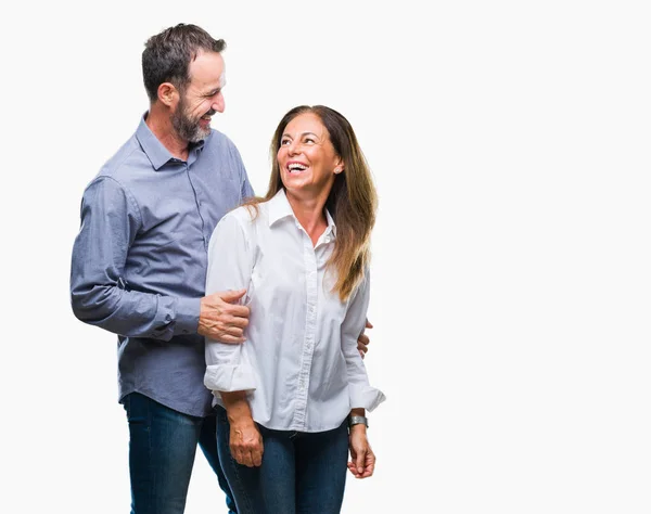 Casal Negócios Hispânico Meia Idade Sobre Fundo Isolado Com Sorriso — Fotografia de Stock