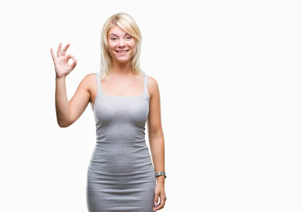 Mladá Krásná Blondýnka Nad Usmívá Izolovaná Pozadí Pozitivní Jednání Znamení — Stock fotografie